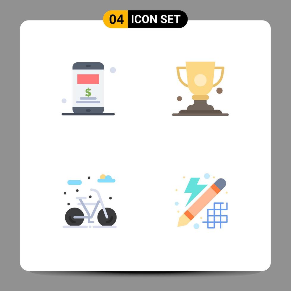 User Interface Pack of 4 Basic Flat Icons of mobile lifecycle achievement trophy design Editable Vector Design Elements