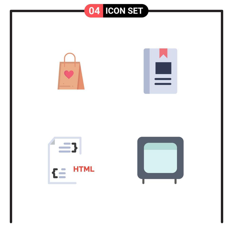 4 paquete de iconos planos de interfaz de usuario de signos y símbolos modernos de desarrollo de conocimiento de bolsa de codificación de compras elementos de diseño vectorial editables vector