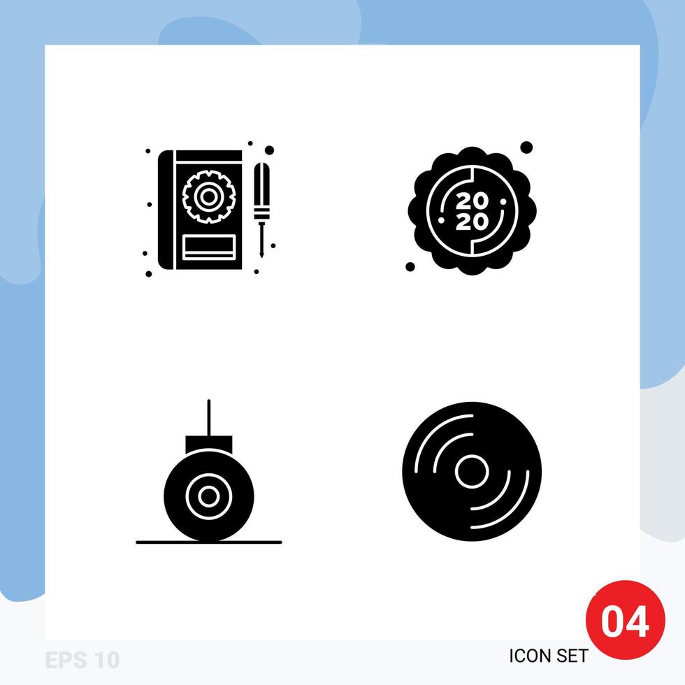 Group of 4 Solid Glyphs Signs and Symbols for book bathyscaph repair new submarine Editable Vector Design Elements