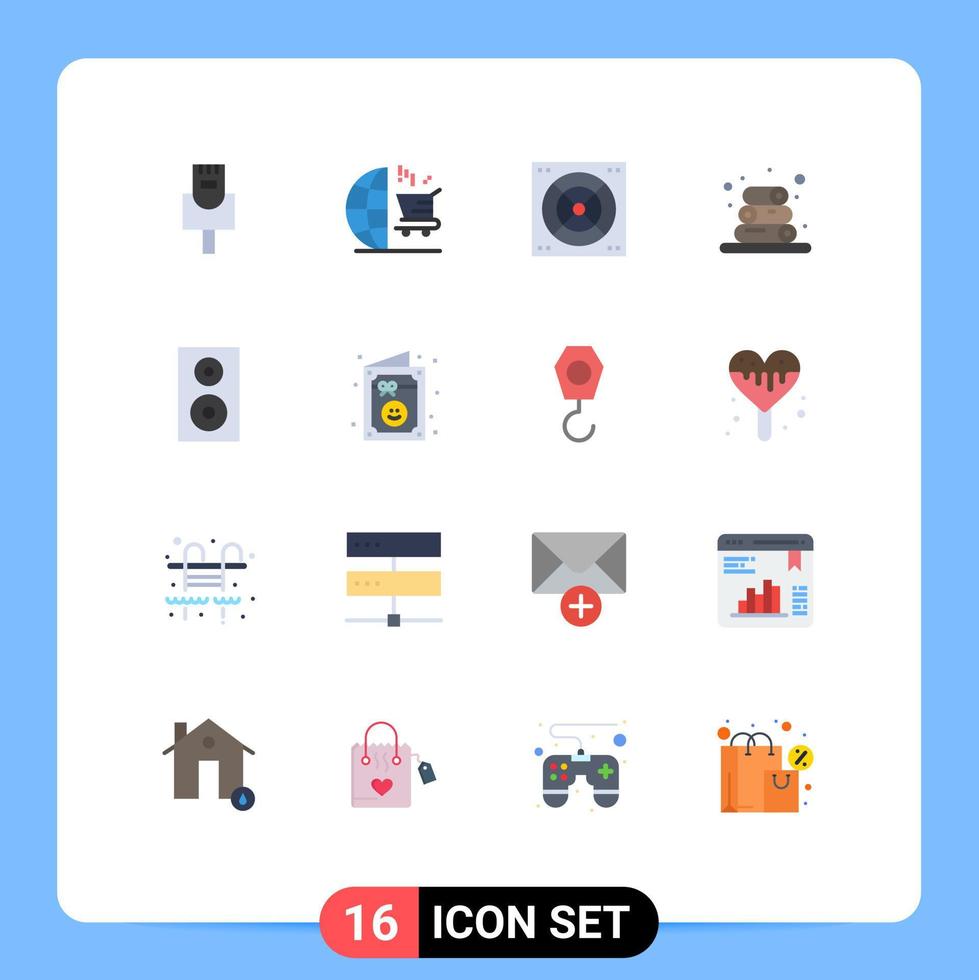 conjunto de 16 iconos de interfaz de usuario modernos símbolos signos para altavoces de cumpleaños productos de baño dispositivos paquete editable de elementos de diseño de vectores creativos