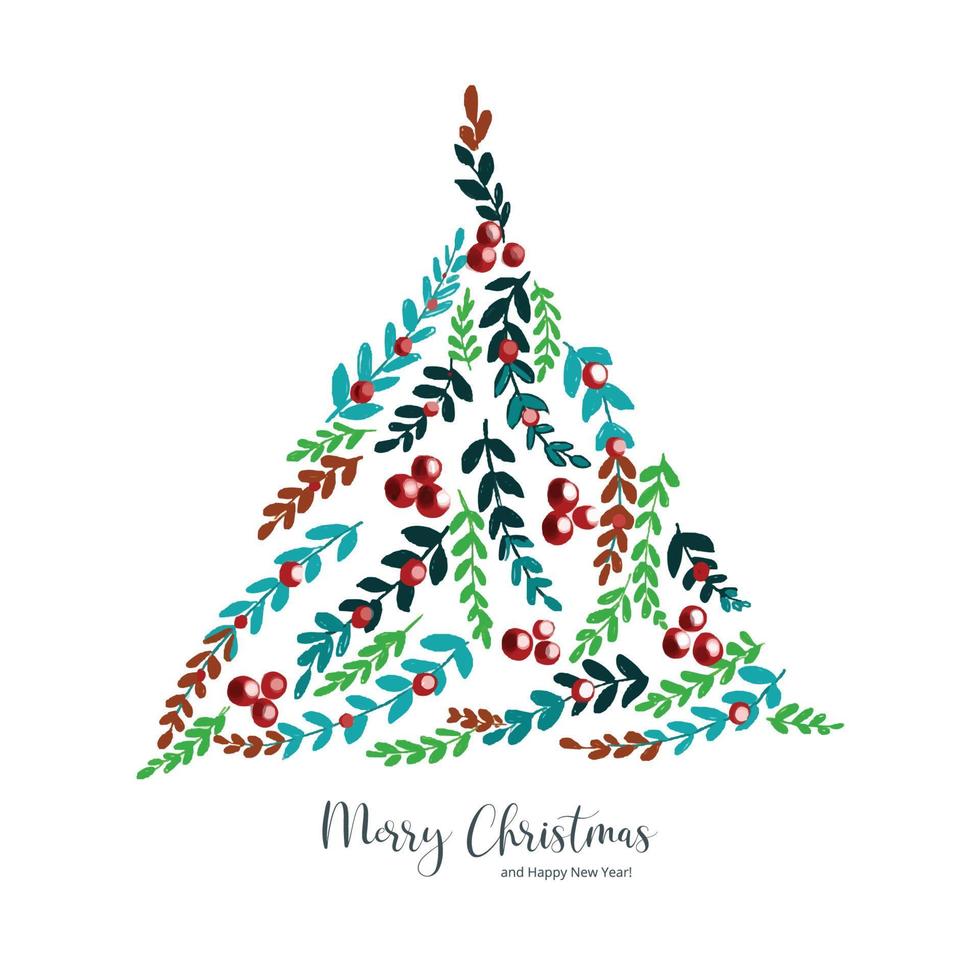 Decorated christmas leaf tree holiday card background vector