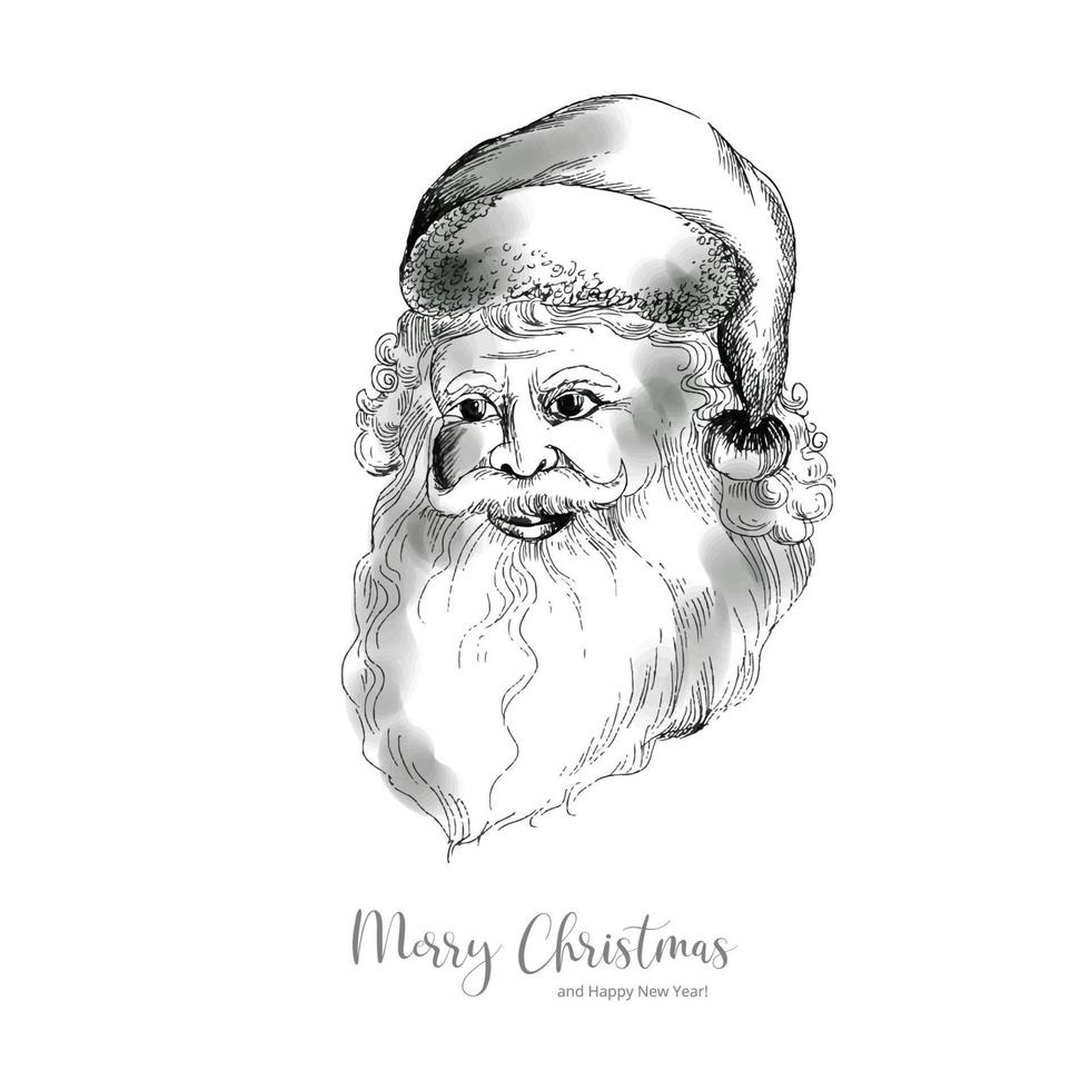 Hand draw christmas santa claus face sketch on white background vector