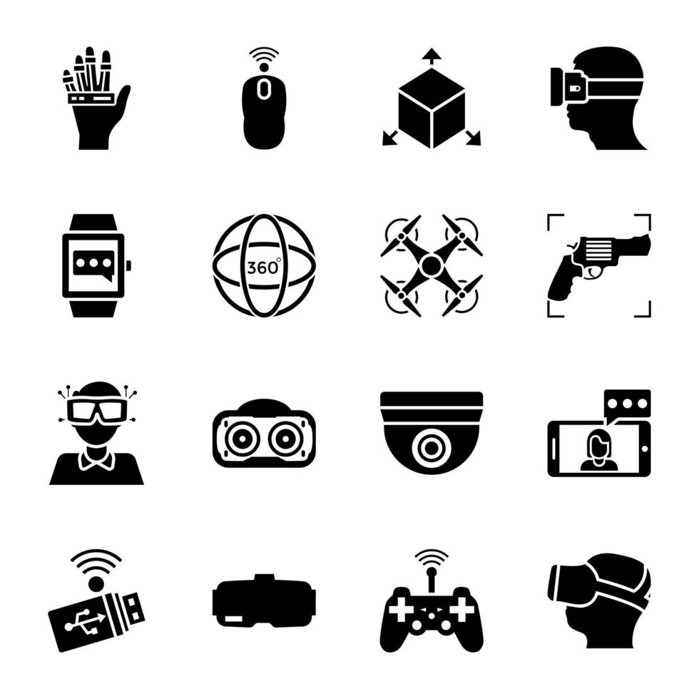 Trendy Set of VR Gadgets Glyph Icons vector