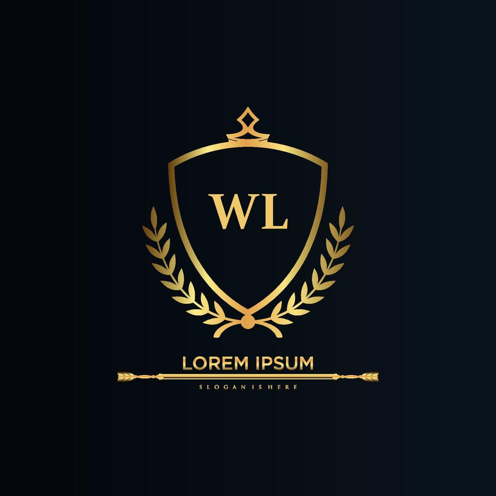 WL Letter Initial with Royal Template.elegant with crown logo vector, Creative Lettering Logo Vector Illustration.