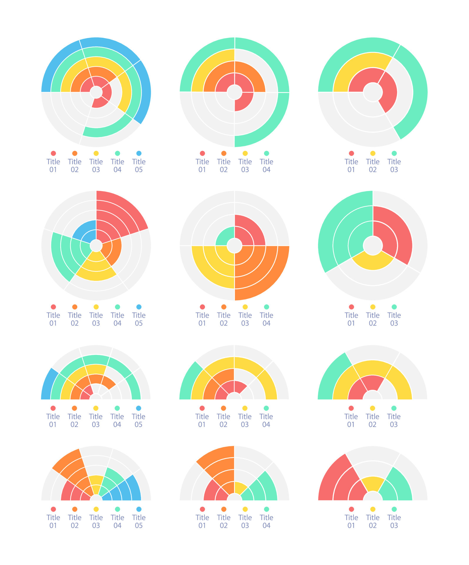 Statistical studying process circle infographic design templates set