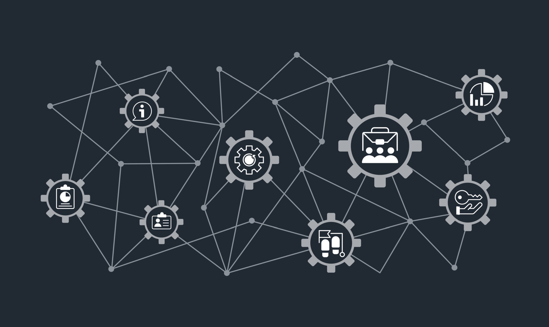 Industrial management concept design template with white glyph icons