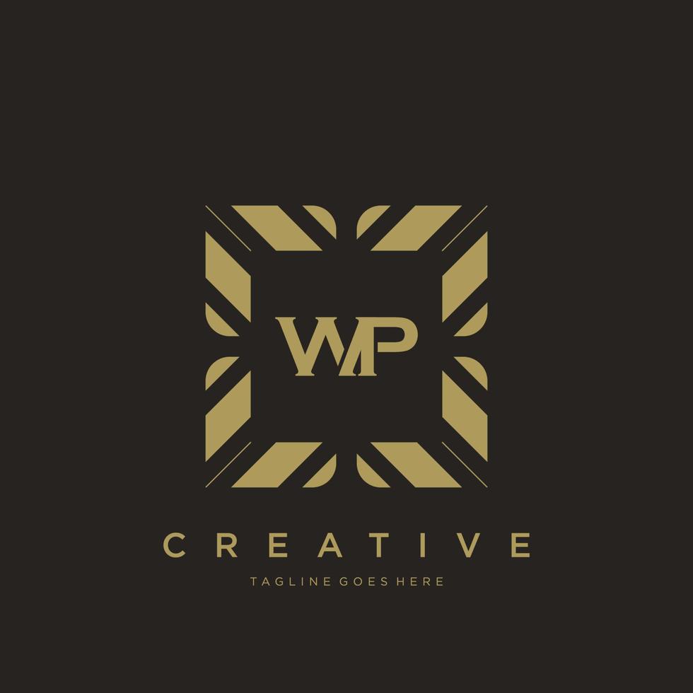 vector de plantilla de logotipo de monograma de ornamento de lujo de letra inicial de wp