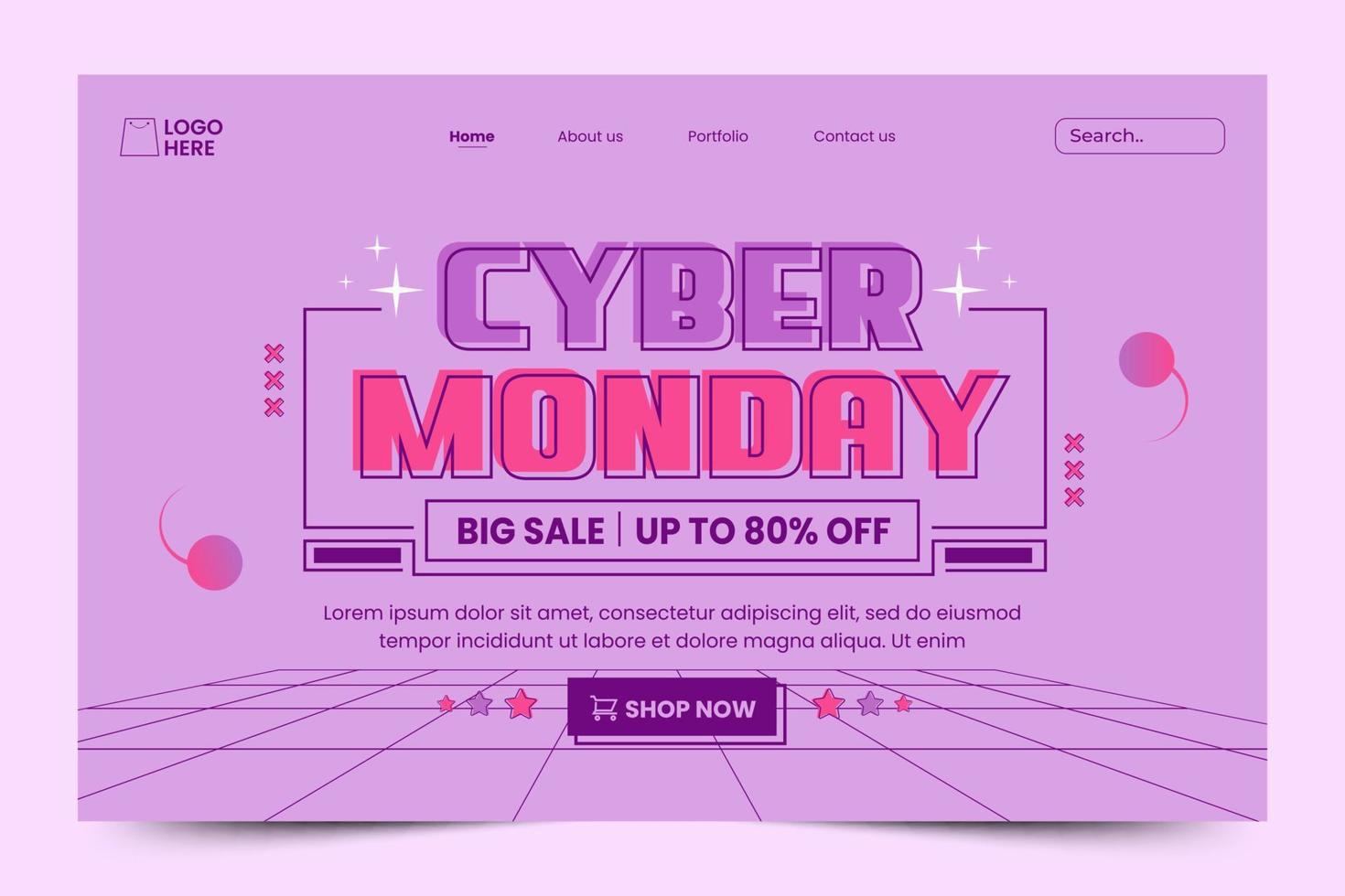 Cyber Monday landing page design template is easy to customize vector