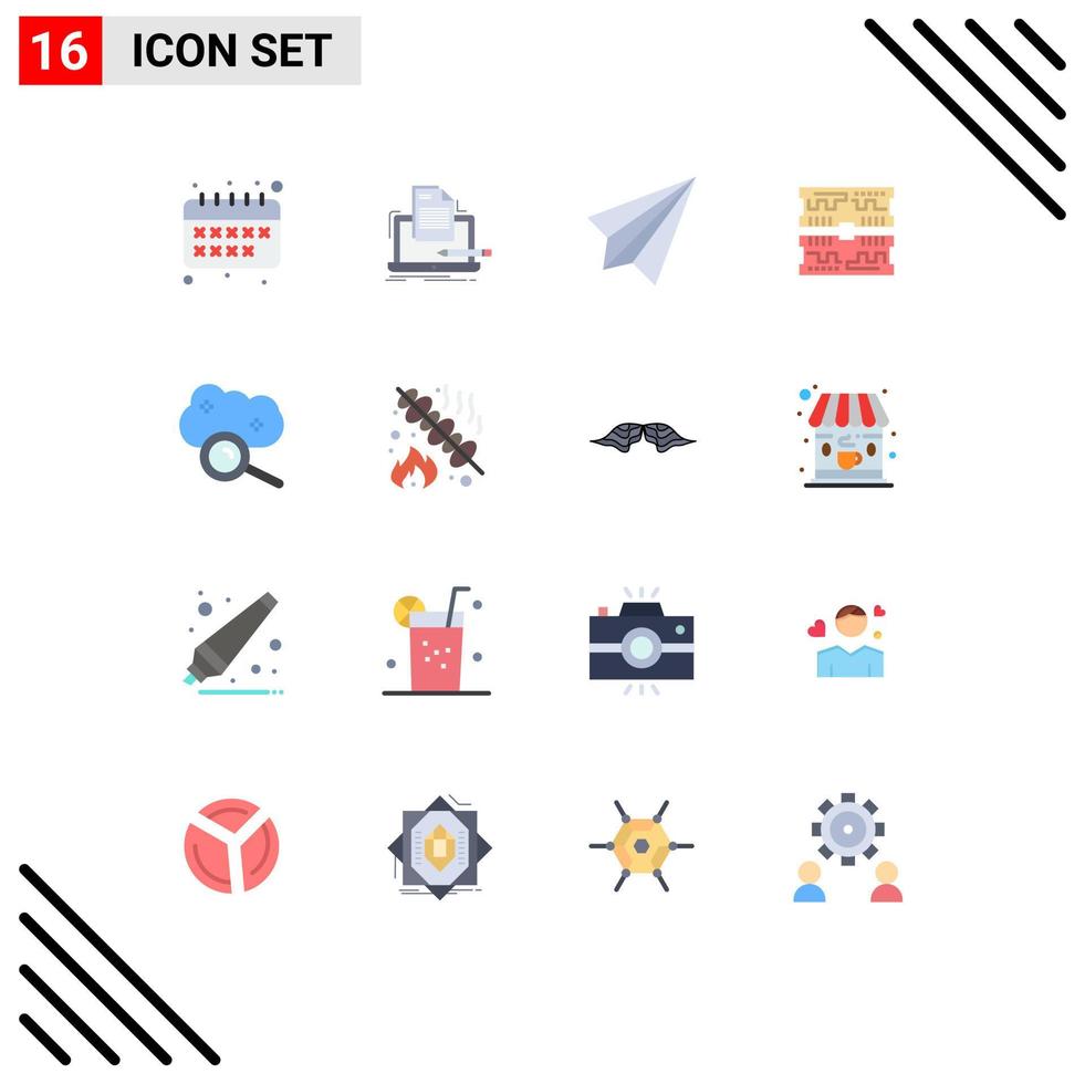 Set of 16 Vector Flat Colors on Grid for cloud computing computer communication component send Editable Pack of Creative Vector Design Elements
