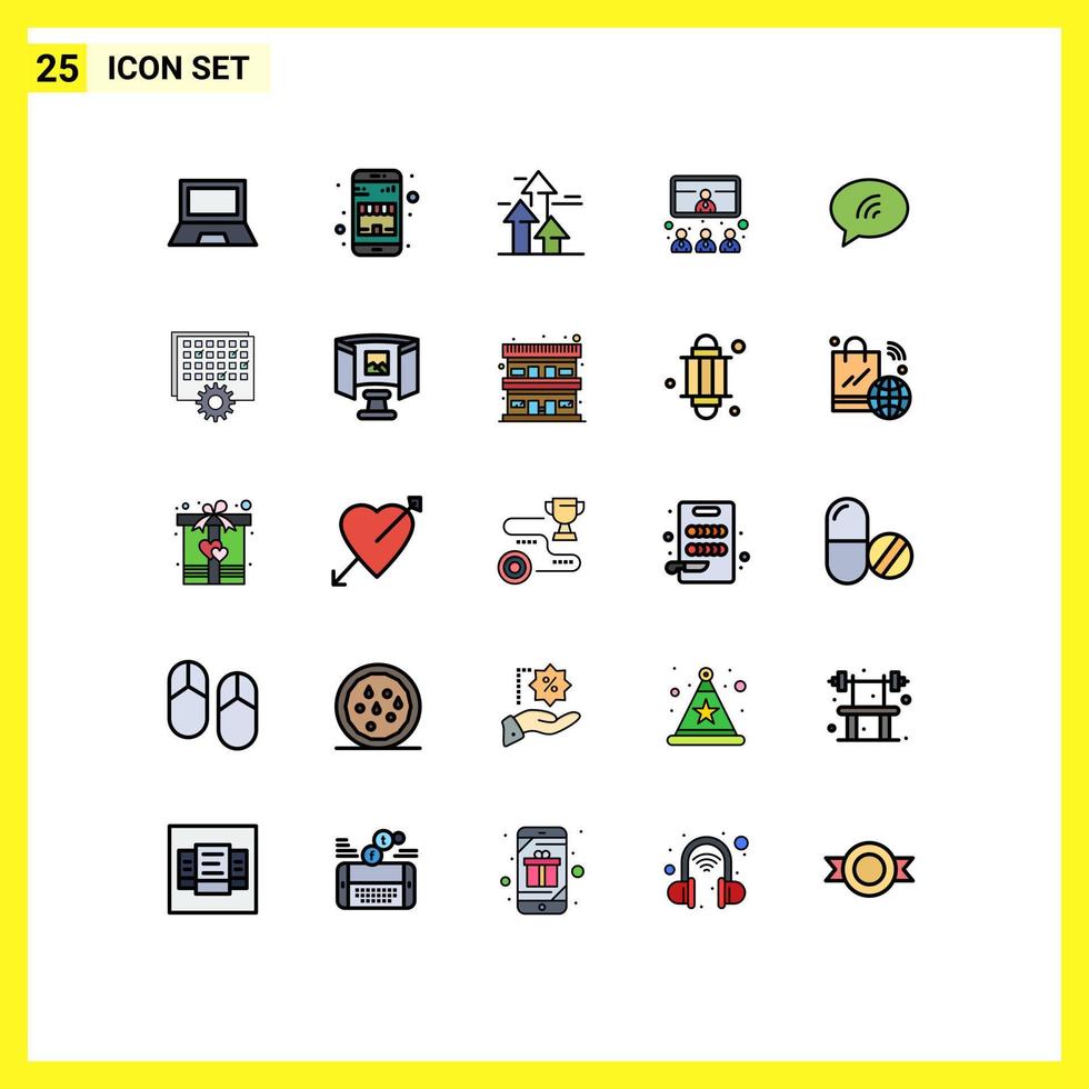 Modern Set of 25 Filled line Flat Colors and symbols such as presentation conference shopping call forward Editable Vector Design Elements