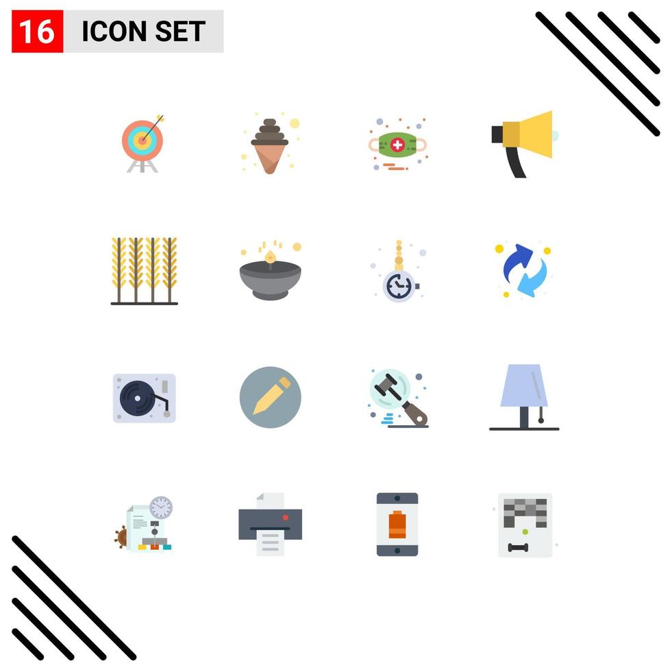 Set of 16 Vector Flat Colors on Grid for cereal megaphone allergies loud ads Editable Pack of Creative Vector Design Elements