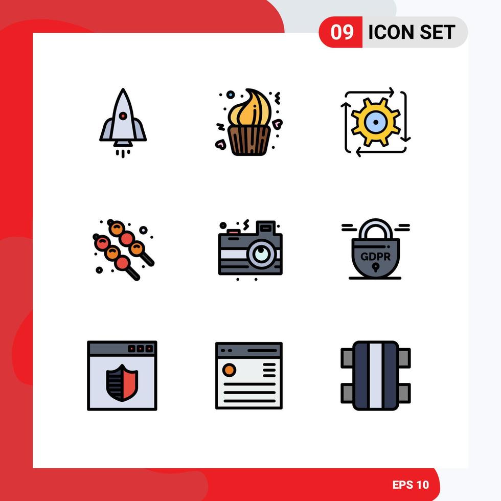 9 Thematic Vector Filledline Flat Colors and Editable Symbols of summer marshmallow day operation development Editable Vector Design Elements