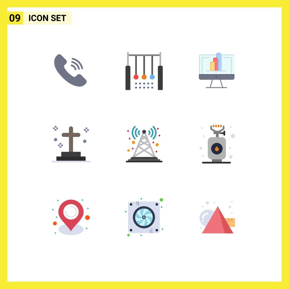 9 Universal Flat Colors Set for Web and Mobile Applications antenna grave computer ghost dead Editable Vector Design Elements