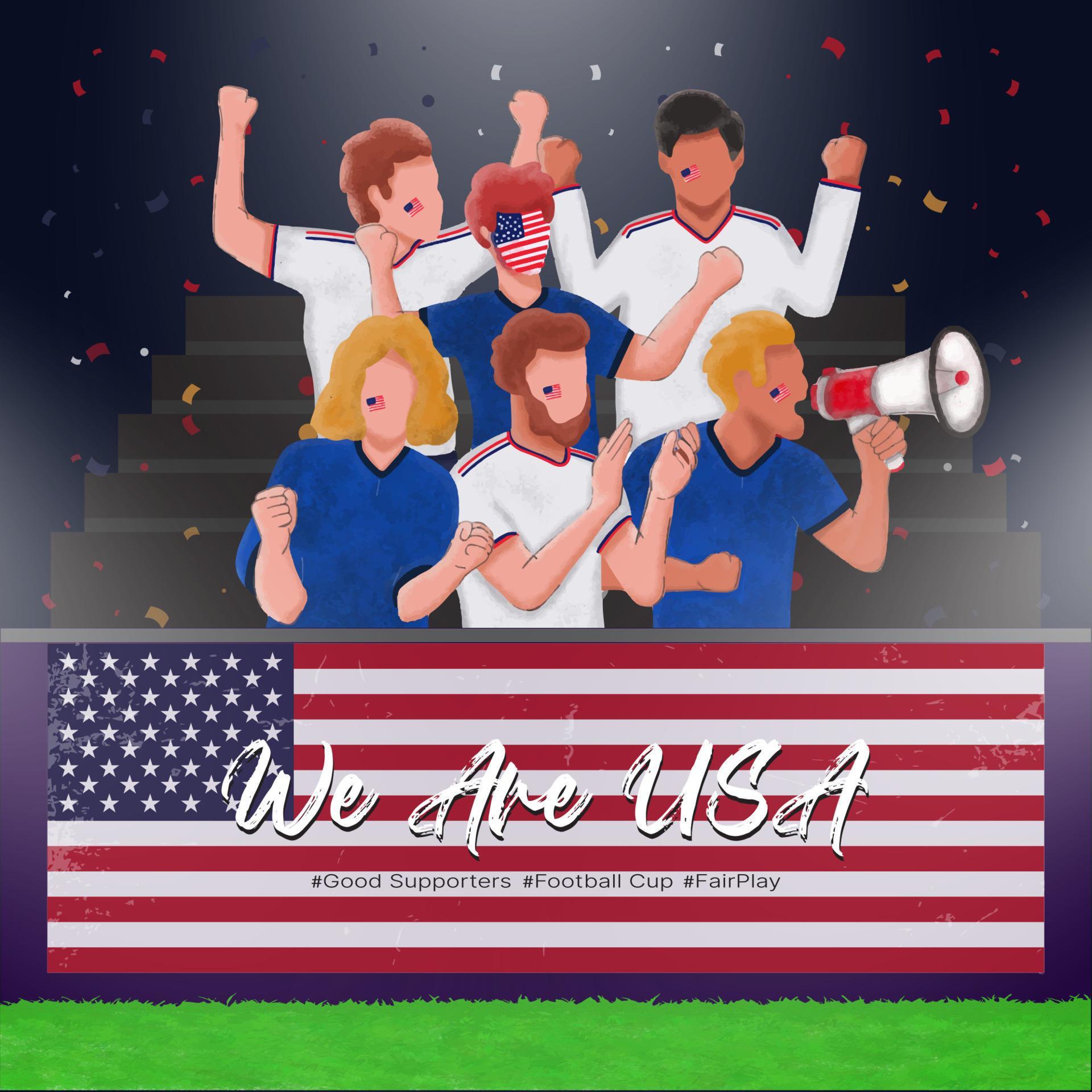 Group of usa america football supporters fans are cheering and support