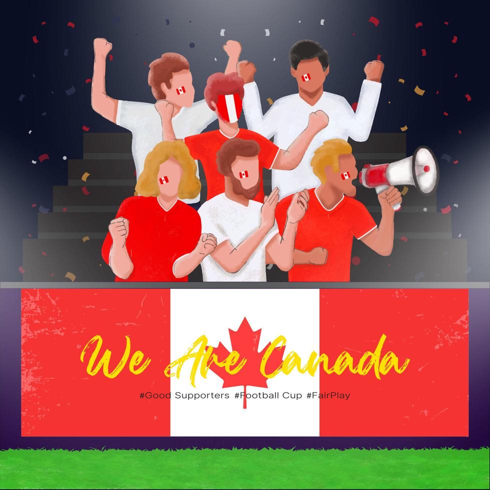 Group of canada football supporters fans are cheering and support their team victory vector