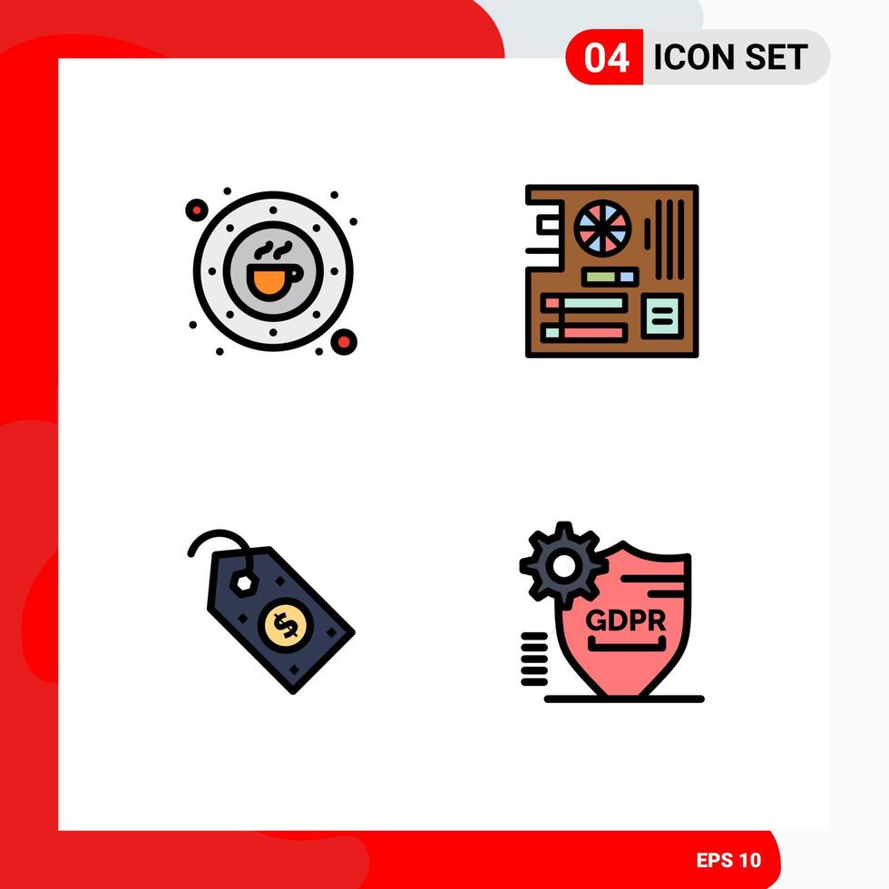 4 User Interface Filledline Flat Color Pack of modern Signs and Symbols of bean mother drink computer label Editable Vector Design Elements