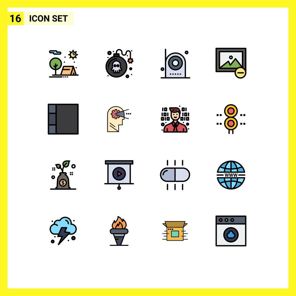 16 Flat Color Filled Line concept for Websites Mobile and Apps grid image play delete electronic Editable Creative Vector Design Elements