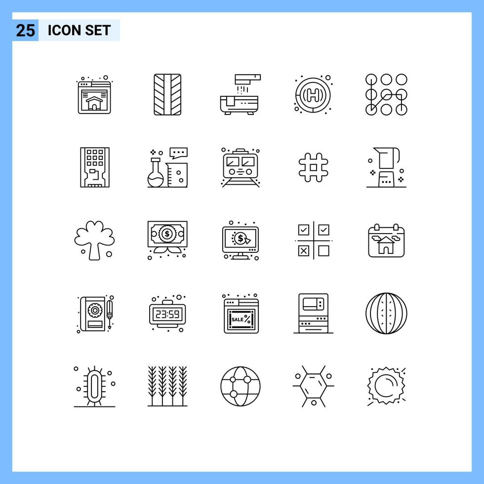 Set of 25 Commercial Lines pack for drive security shower secure pattern Editable Vector Design Elements
