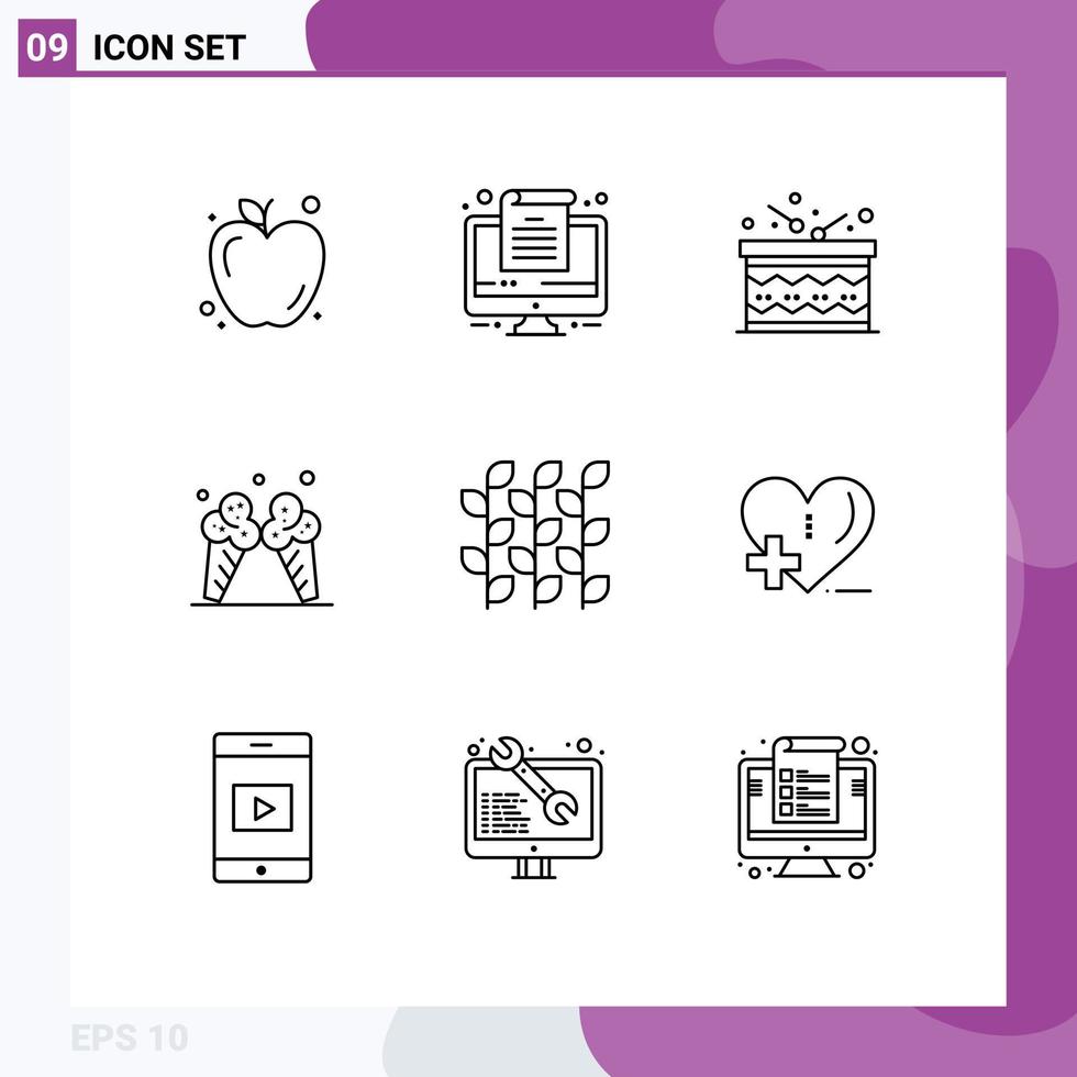 9 Universal Outlines Set for Web and Mobile Applications harvest gluten announcement autumn cream Editable Vector Design Elements