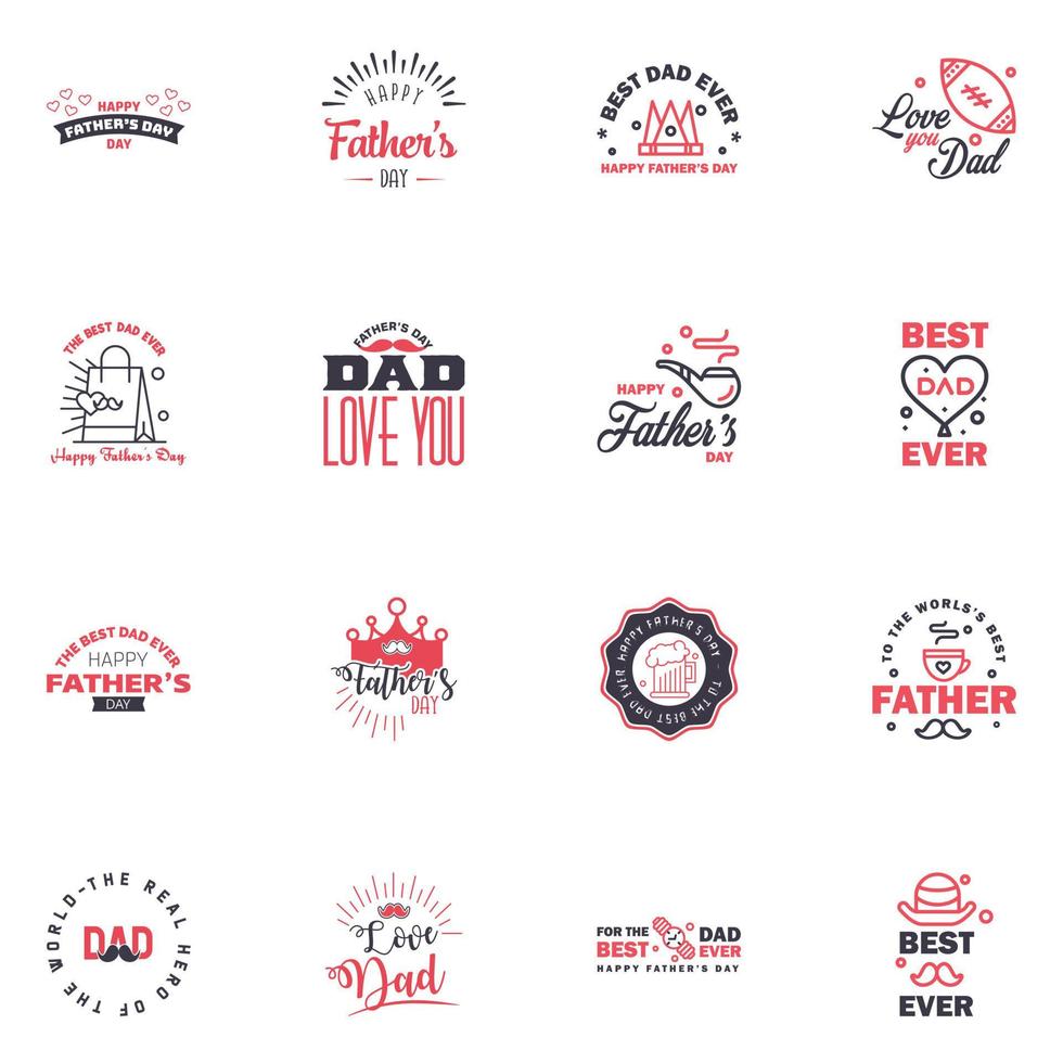 feliz día del padre 16 tipografía negra y rosa conjunto emblemas vectoriales letras para tarjetas de felicitación pancartas diseño de camiseta eres el mejor padre elementos de diseño vectorial editables vector