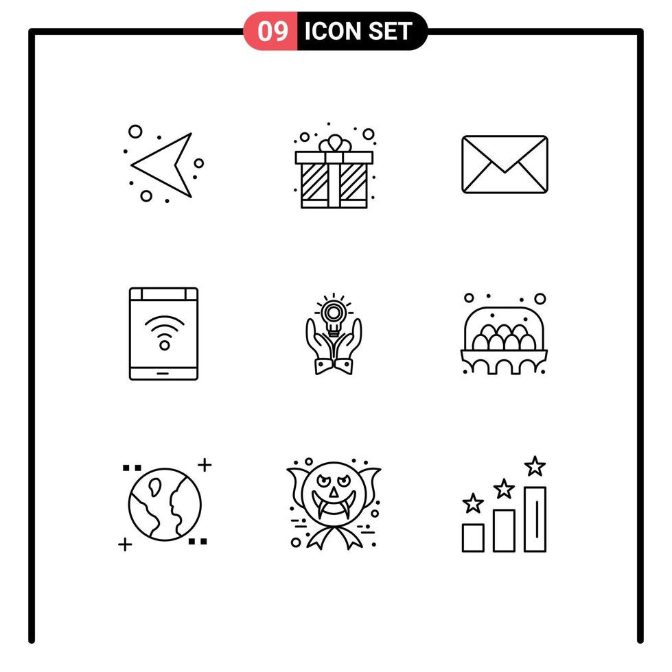 paquete de 9 signos y símbolos de contornos modernos para medios de impresión web como solución de conexión de red de correo electrónico elementos de diseño de vectores editables