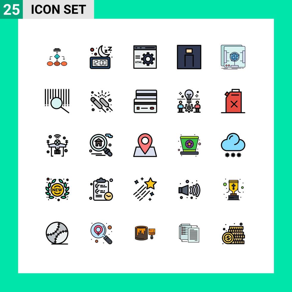 Set of 25 Commercial Filled line Flat Colors pack for human development moon develop browser Editable Vector Design Elements