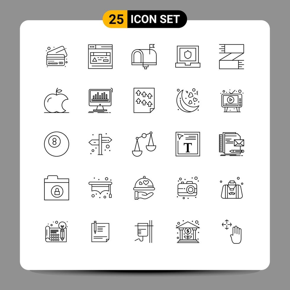 Mobile Interface Line Set of 25 Pictograms of footwear clothes contact us accessories security Editable Vector Design Elements