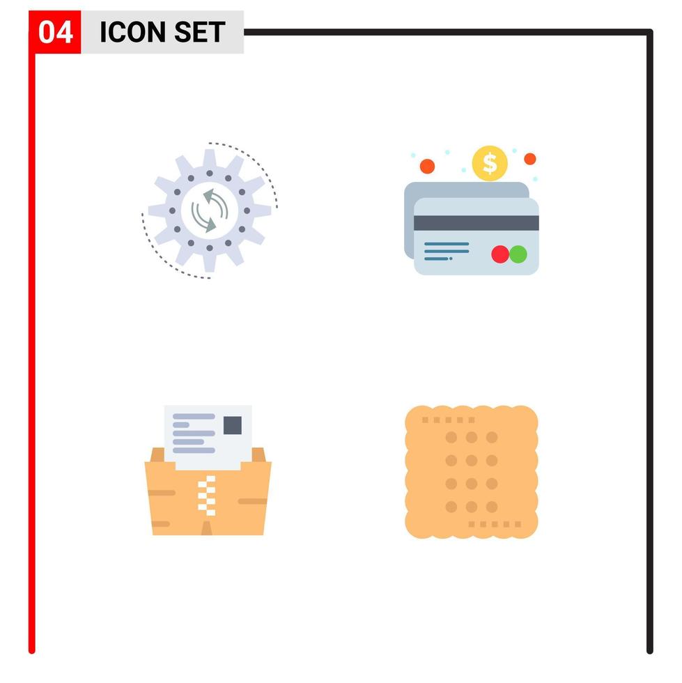 Set of 4 Commercial Flat Icons pack for management zip task banking document Editable Vector Design Elements