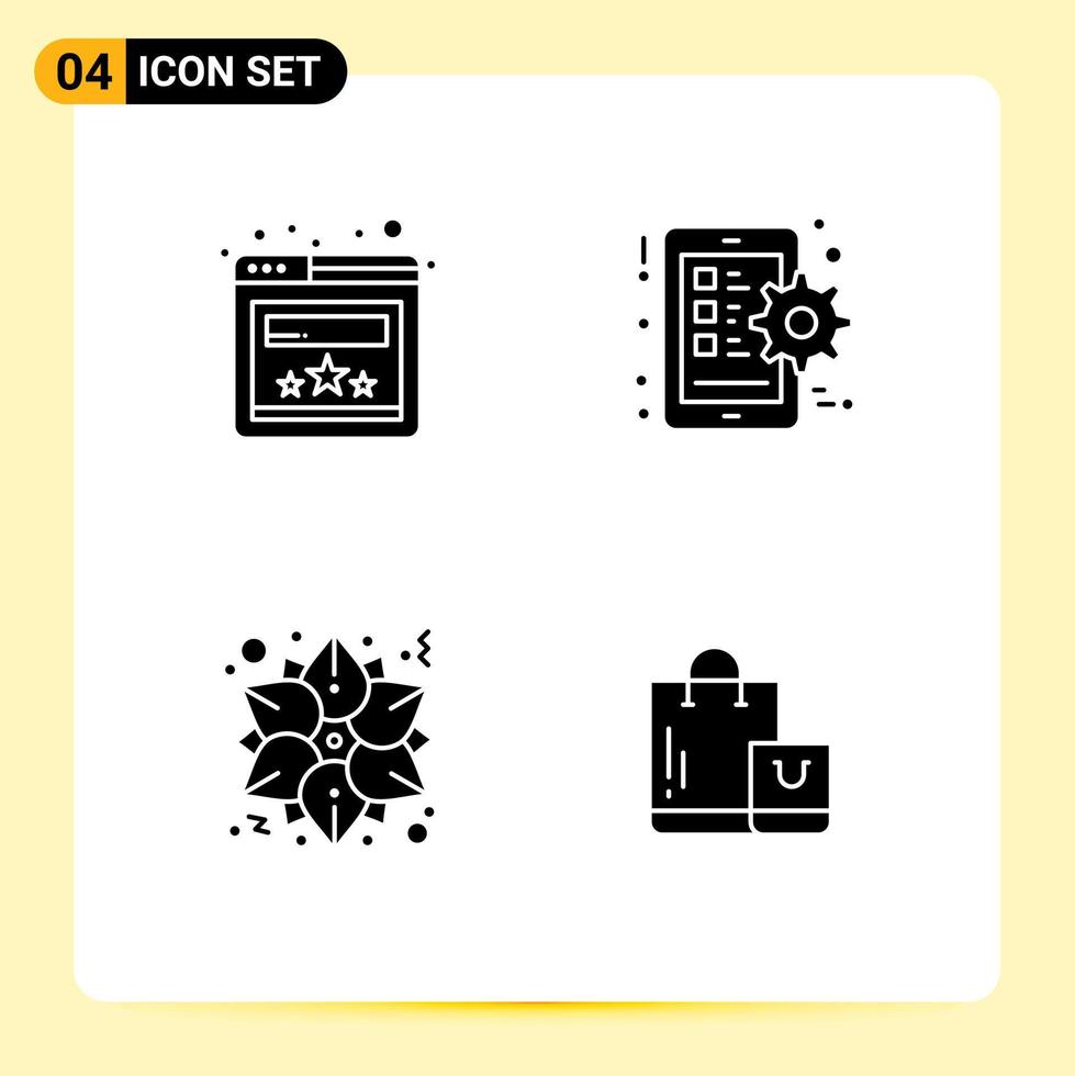 4 iconos creativos signos y símbolos modernos del navegador poinsettia gear bolsa de teléfono inteligente elementos de diseño vectorial editables vector