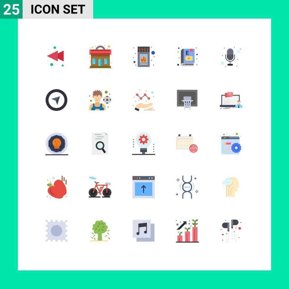 grupo de símbolos de iconos universales de 25 colores planos modernos de estudio de grabación aprendizaje de incendios elementos de diseño de vectores editables de aprendizaje electrónico