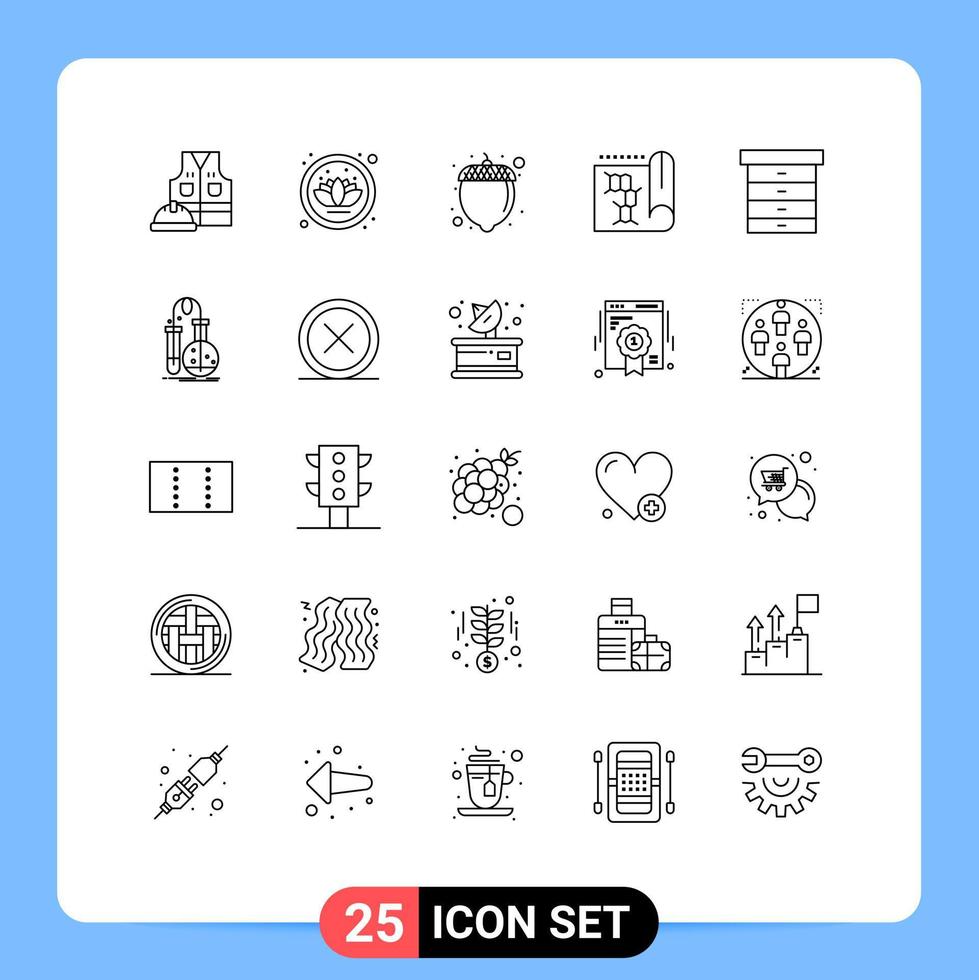 User Interface Pack of 25 Basic Lines of testing drawer hazelnut decor report Editable Vector Design Elements