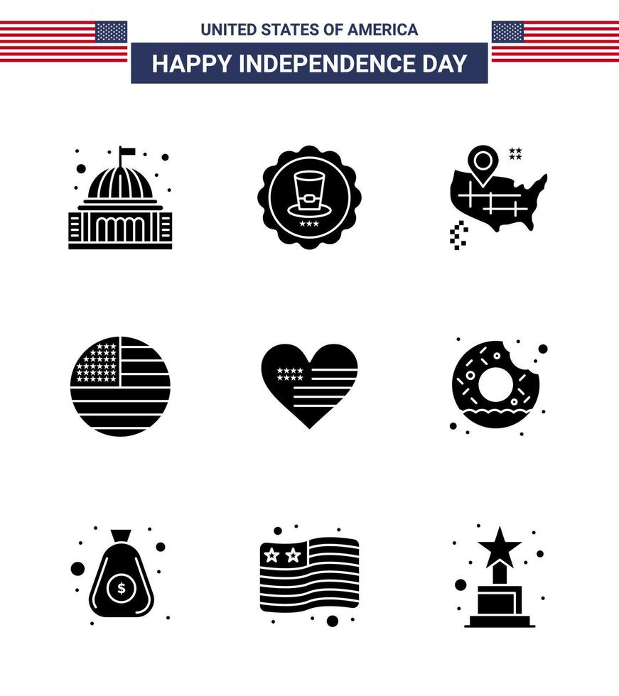 Set of 9 USA Day Icons American Symbols Independence Day Signs for love usa usa thanksgiving american Editable USA Day Vector Design Elements