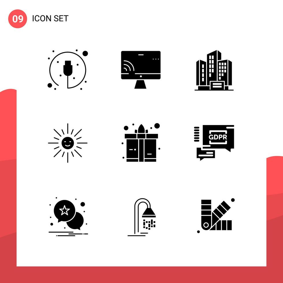 Pack of 9 Universal Glyph Icons for Print Media on White Background vector