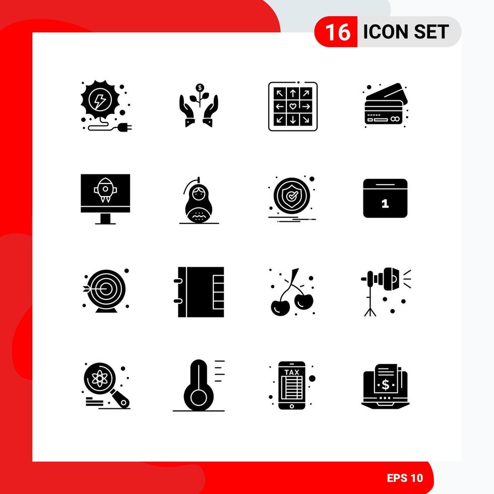 Stock Vector Icon Pack of 16 Line Signs and Symbols for rocket credit plant cards play Editable Vector Design Elements