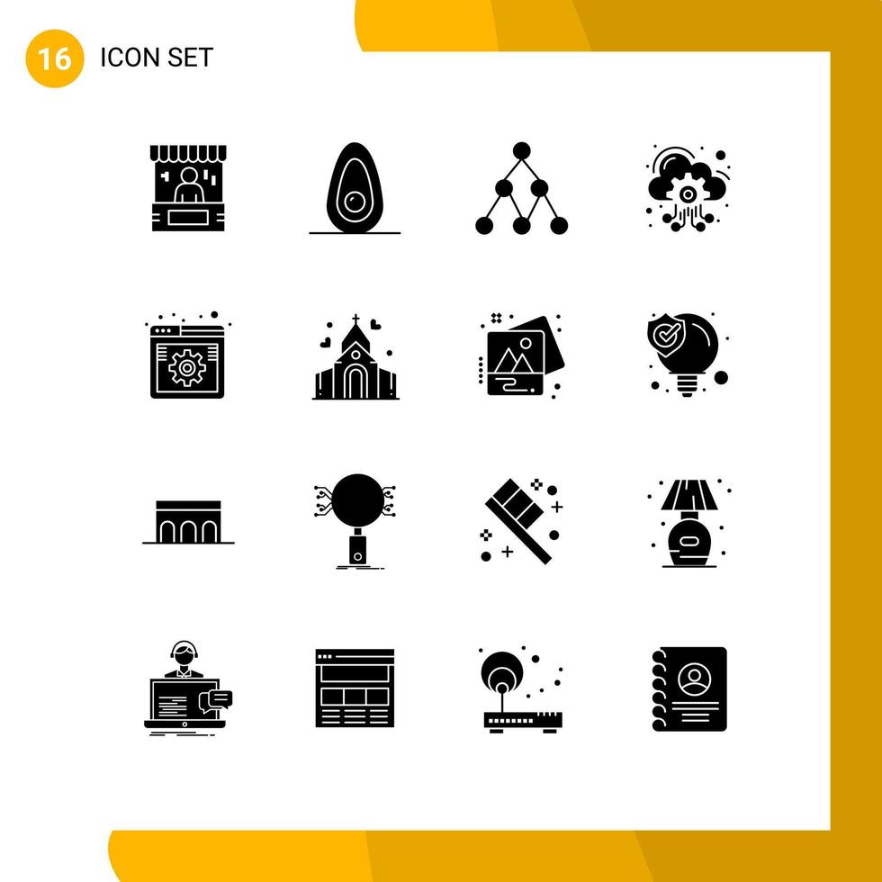 Set of 16 Commercial Solid Glyphs pack for online services fruit hosting server cloud Editable Vector Design Elements