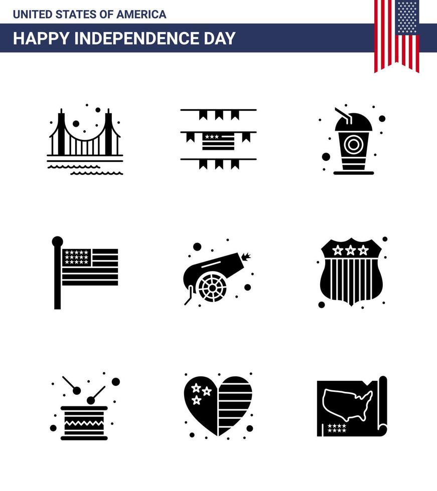 9 Creative USA Icons Modern Independence Signs and 4th July Symbols of canon usa bottle united flag Editable USA Day Vector Design Elements