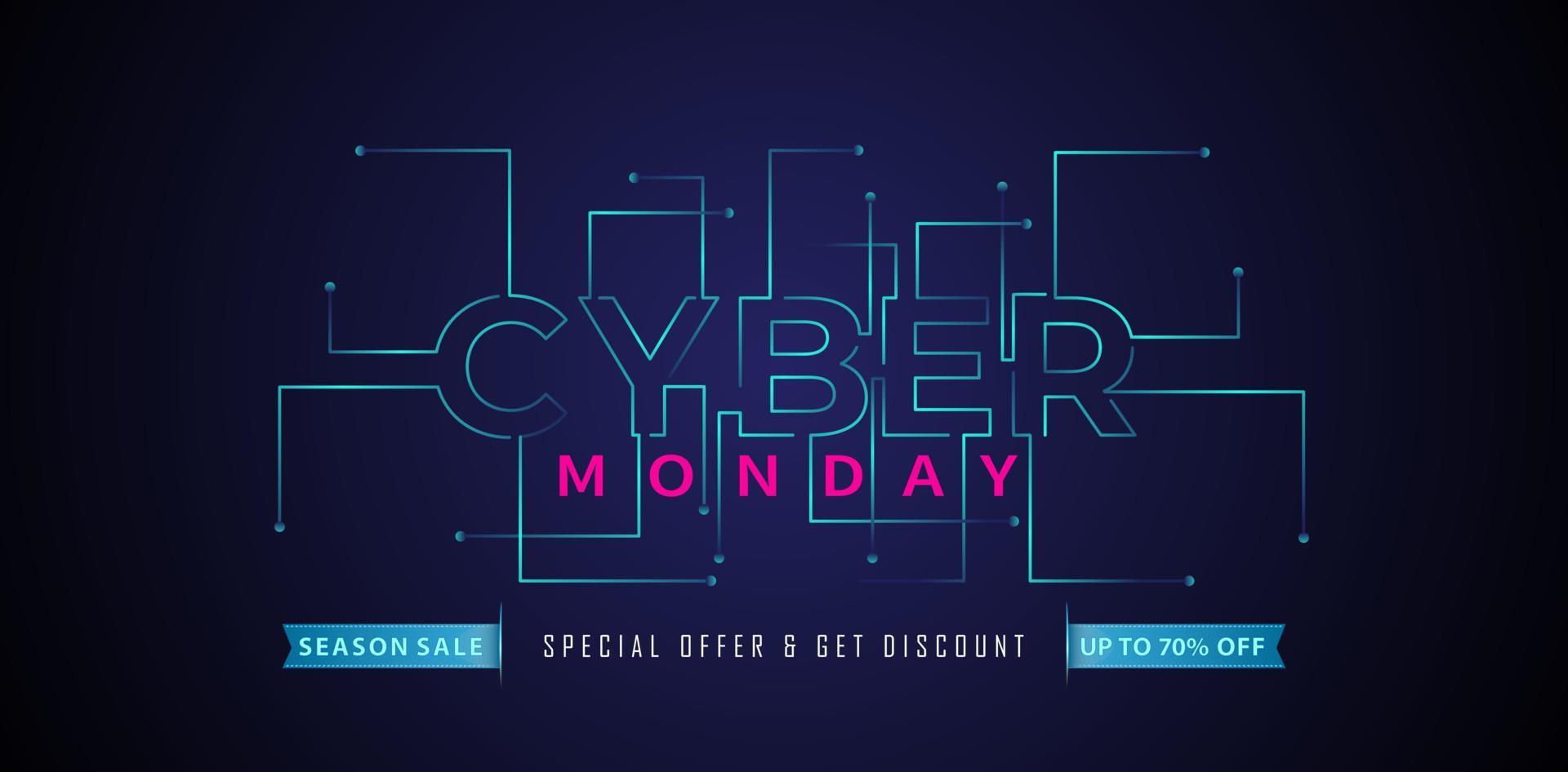 illustration of CYBER MONDAY letter on dark background with technology concept for advertising, promotional online shop, poster, web banner, brochure and flyer design concept. vector