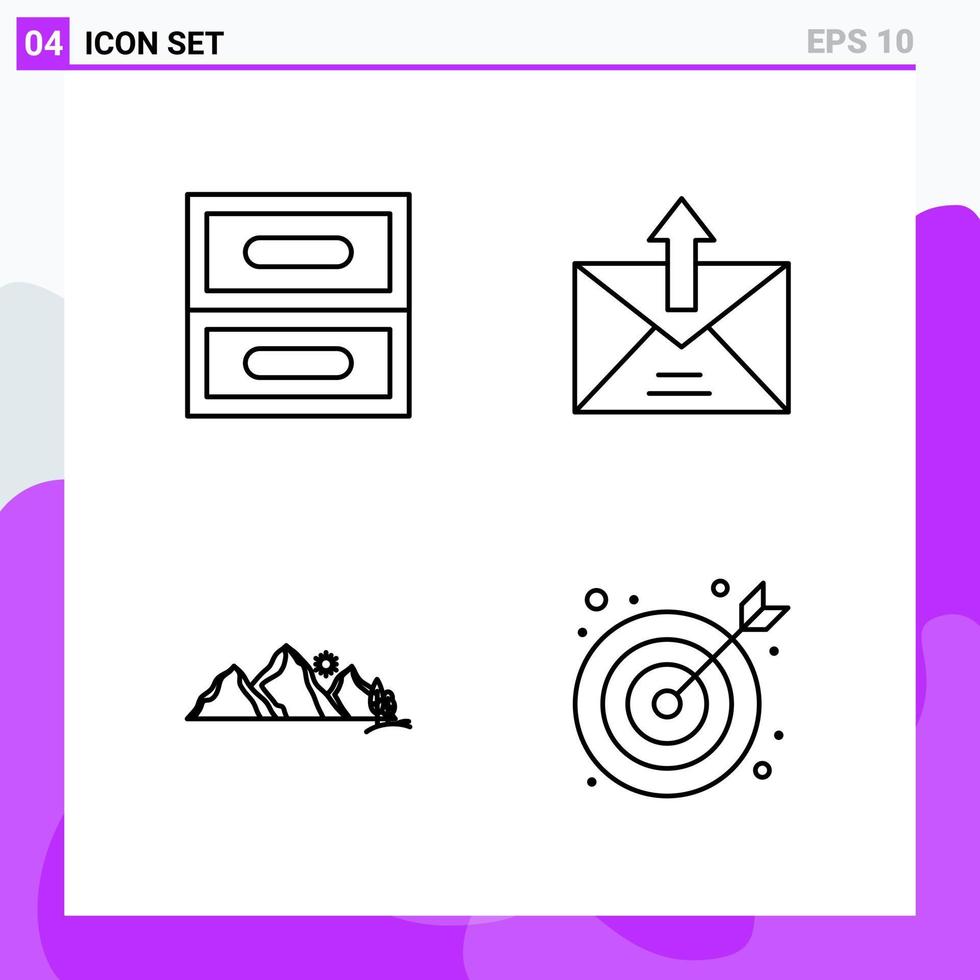 conjunto de 4 iconos en estilo de línea. símbolos de esquema creativos para el diseño de sitios web y aplicaciones móviles. signo de icono de línea simple aislado sobre fondo blanco. 4 iconos. vector