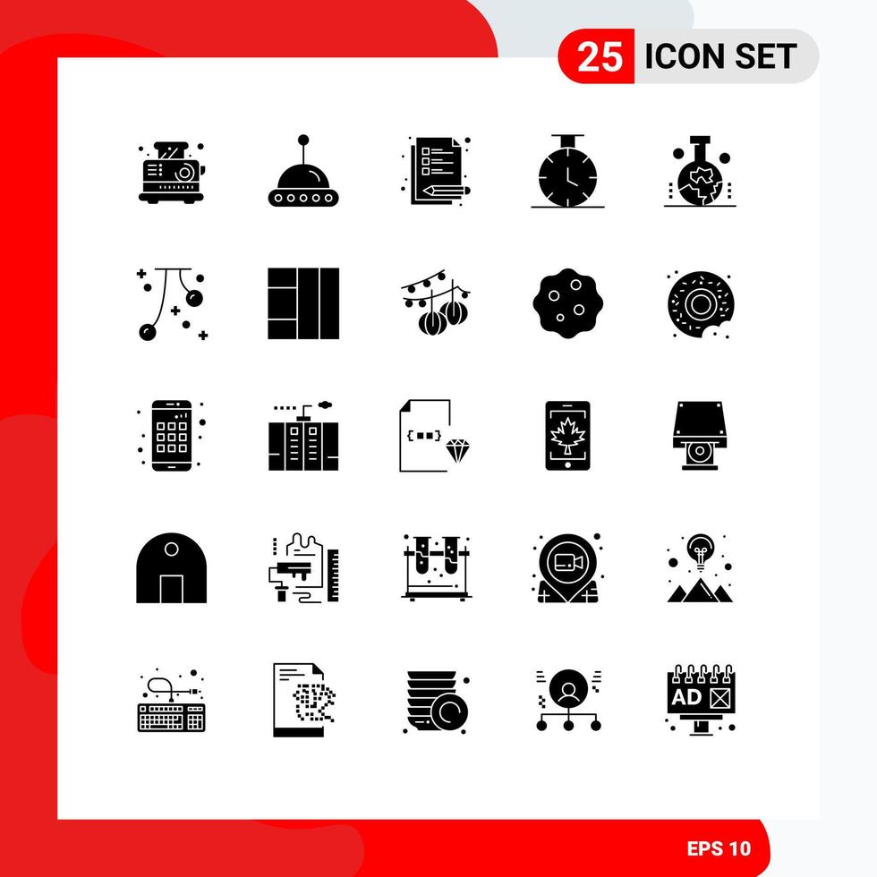 Mobile Interface Solid Glyph Set of 25 Pictograms of cherry study of earth surface notes scientific study of the origin of the earth geography Editable Vector Design Elements