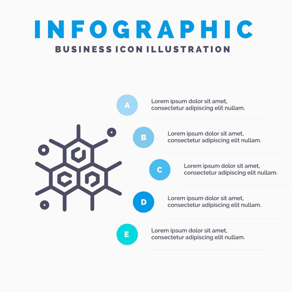 icono de línea de ciencia molecular químico con fondo de infografía de presentación de 5 pasos vector