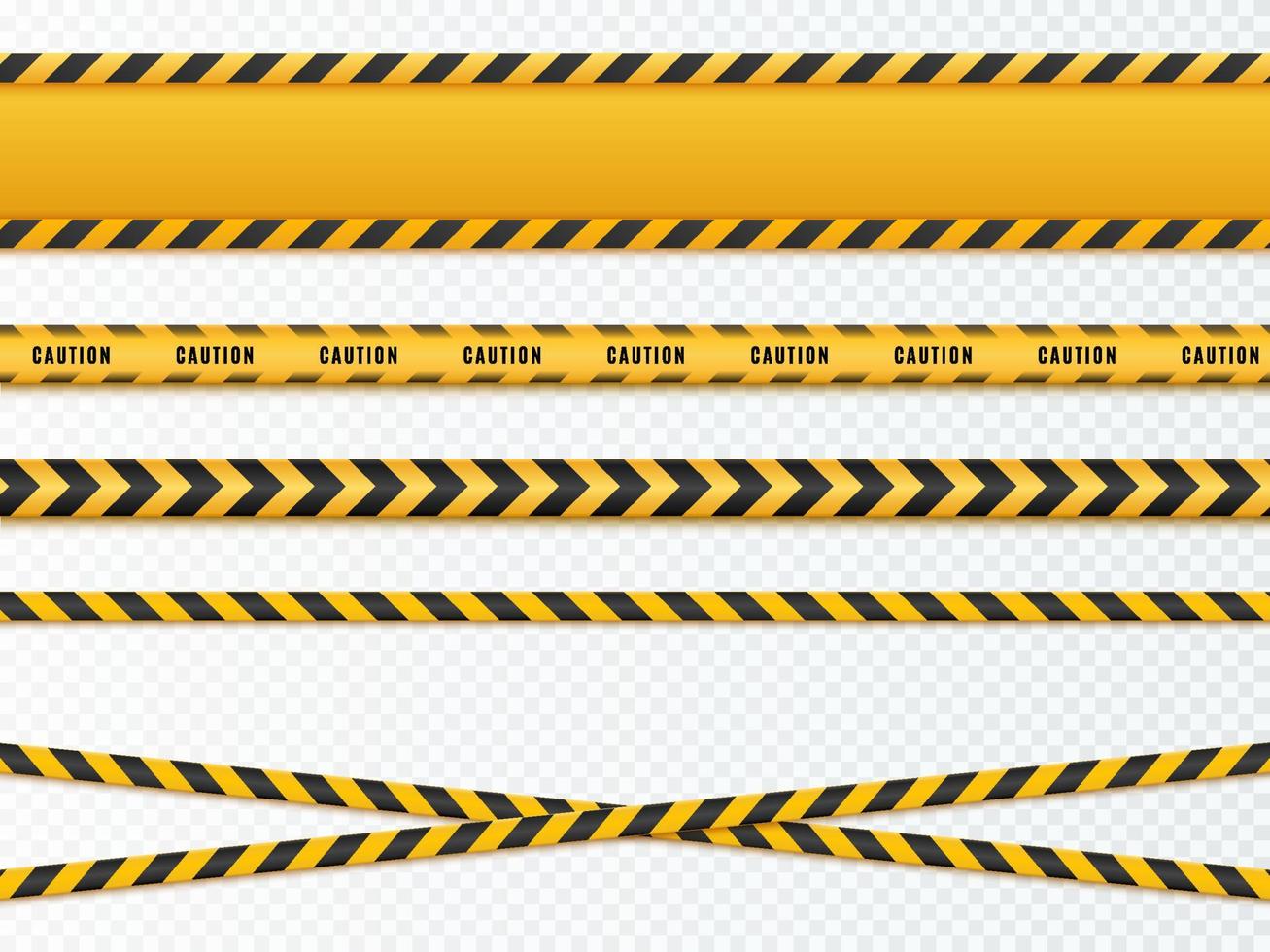 Caution lines isolated. Warning tapes. Danger signs. Vector illustration.