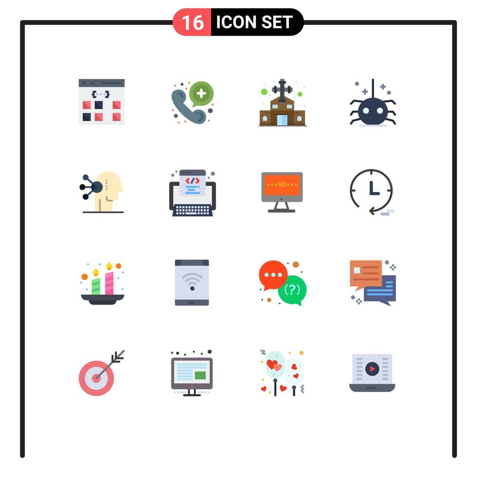 16 User Interface Flat Color Pack of modern Signs and Symbols of abilities insect telephone halloween christian cross Editable Pack of Creative Vector Design Elements