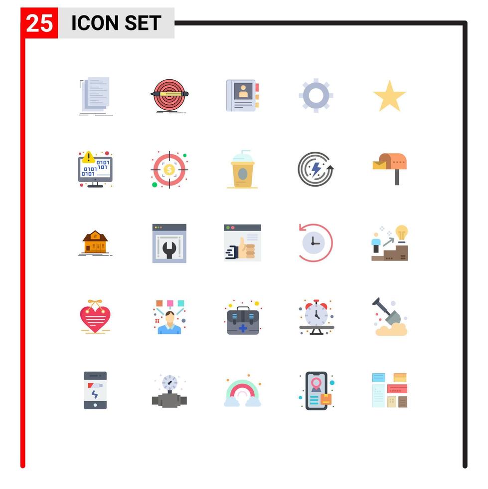Pictogram Set of 25 Simple Flat Colors of bookmark gear set cogs diary Editable Vector Design Elements