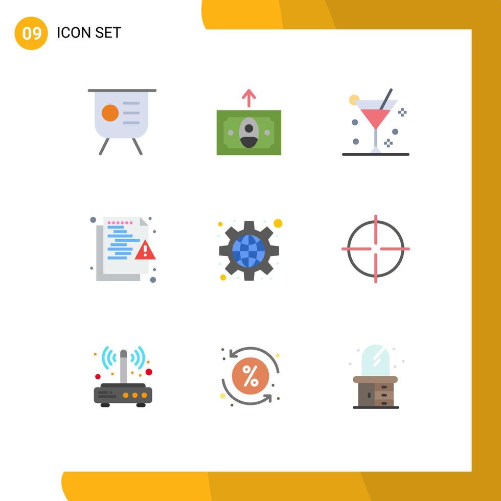 Group of 9 Modern Flat Colors Set for configuration protection alcohol network file Editable Vector Design Elements