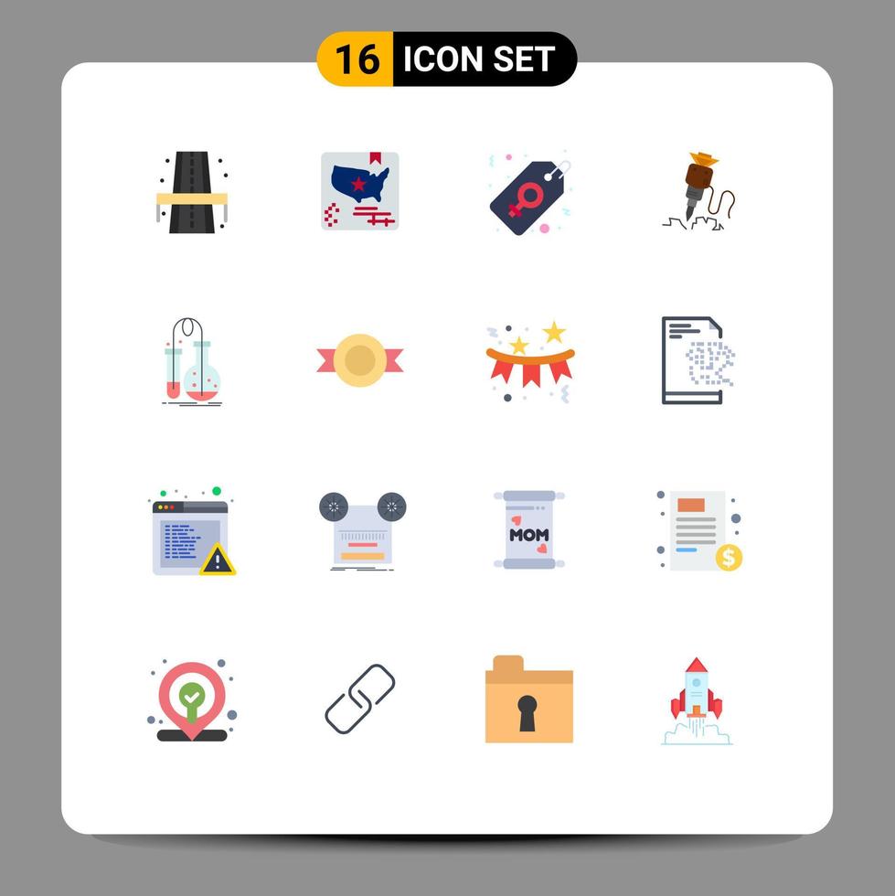 16 User Interface Flat Color Pack of modern Signs and Symbols of testing repair label construction drill Editable Pack of Creative Vector Design Elements