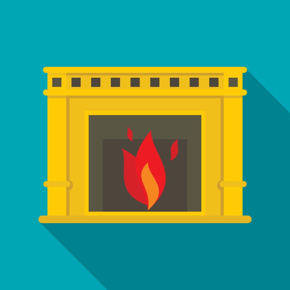 Fireplace with fire burning icon, flat style vector