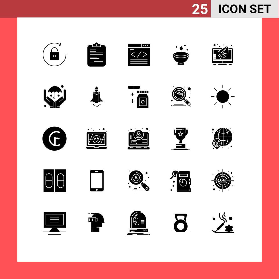 User Interface Pack of 25 Basic Solid Glyphs of festival deepavali browser deepam web development Editable Vector Design Elements