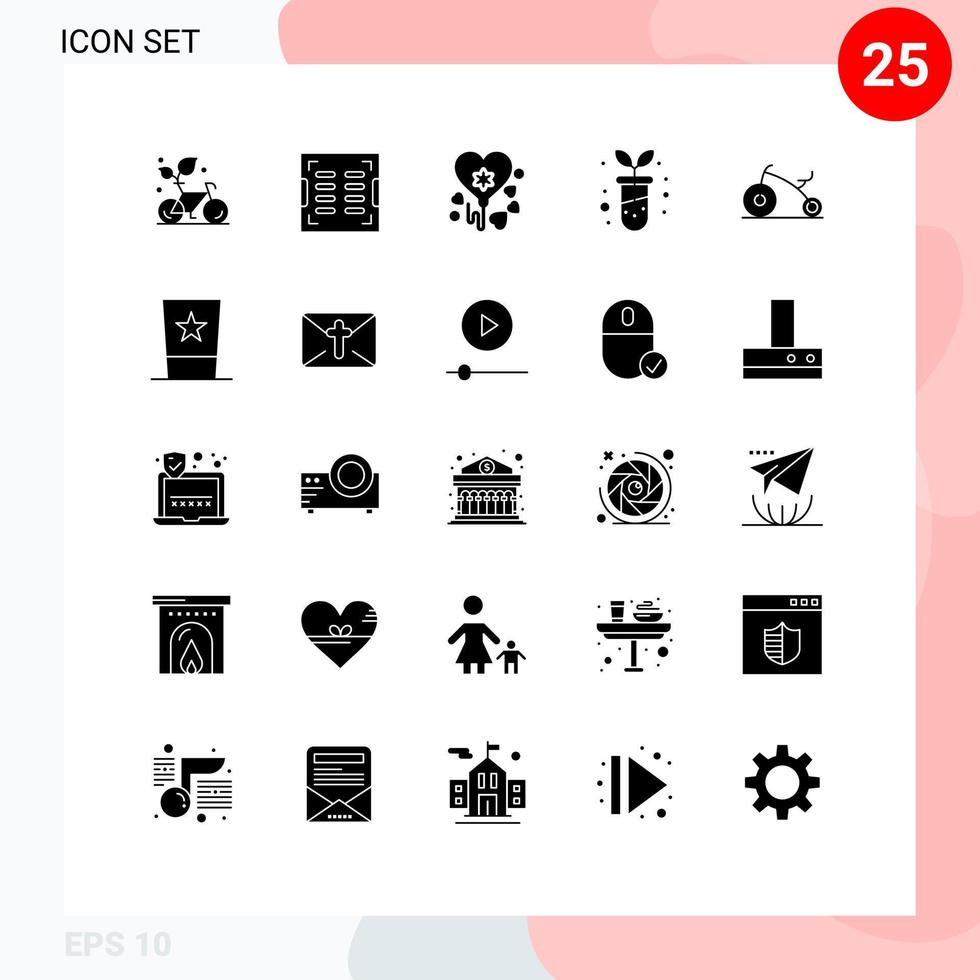 Editable Vector Line Pack of 25 Simple Solid Glyphs of infant baby drainage botany biological Editable Vector Design Elements