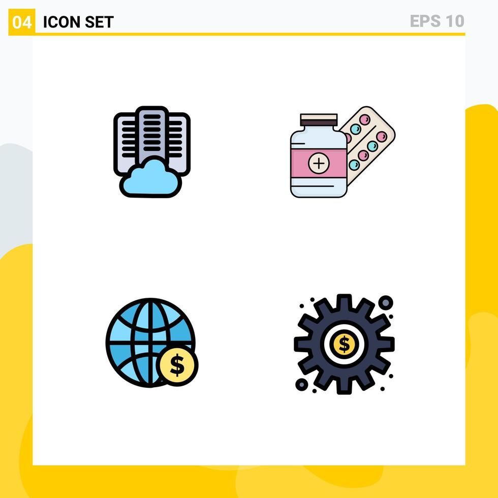 Stock Vector Icon Pack of 4 Line Signs and Symbols for cloud world server capsule dollar Editable Vector Design Elements