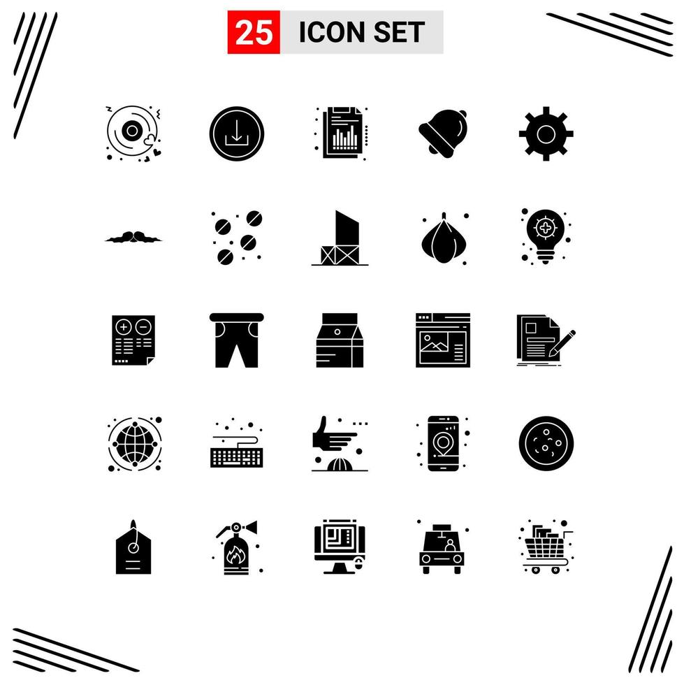 25 User Interface Solid Glyph Pack of modern Signs and Symbols of setting gear annual education alarm Editable Vector Design Elements